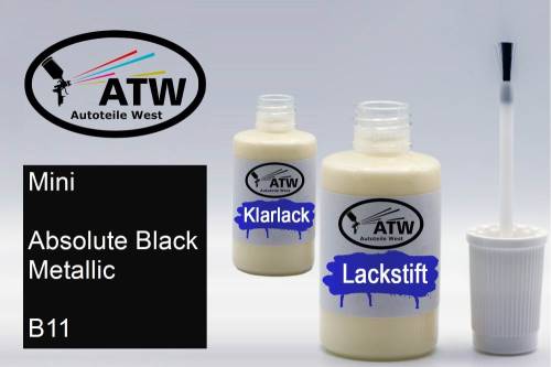 Mini, Absolute Black Metallic, B11: 20ml Lackstift + 20ml Klarlack - Set, von ATW Autoteile West.